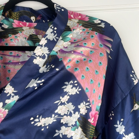 Navy Silky Mini Robe - Size S - Picture 3 of 6